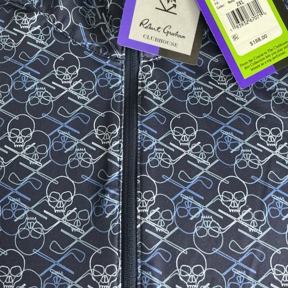 NWT Robert Graham 2XL Iron Skull Navy Classic Fit Golf 1/4 Zip Pullover Top $188 - Picture 3 of 7